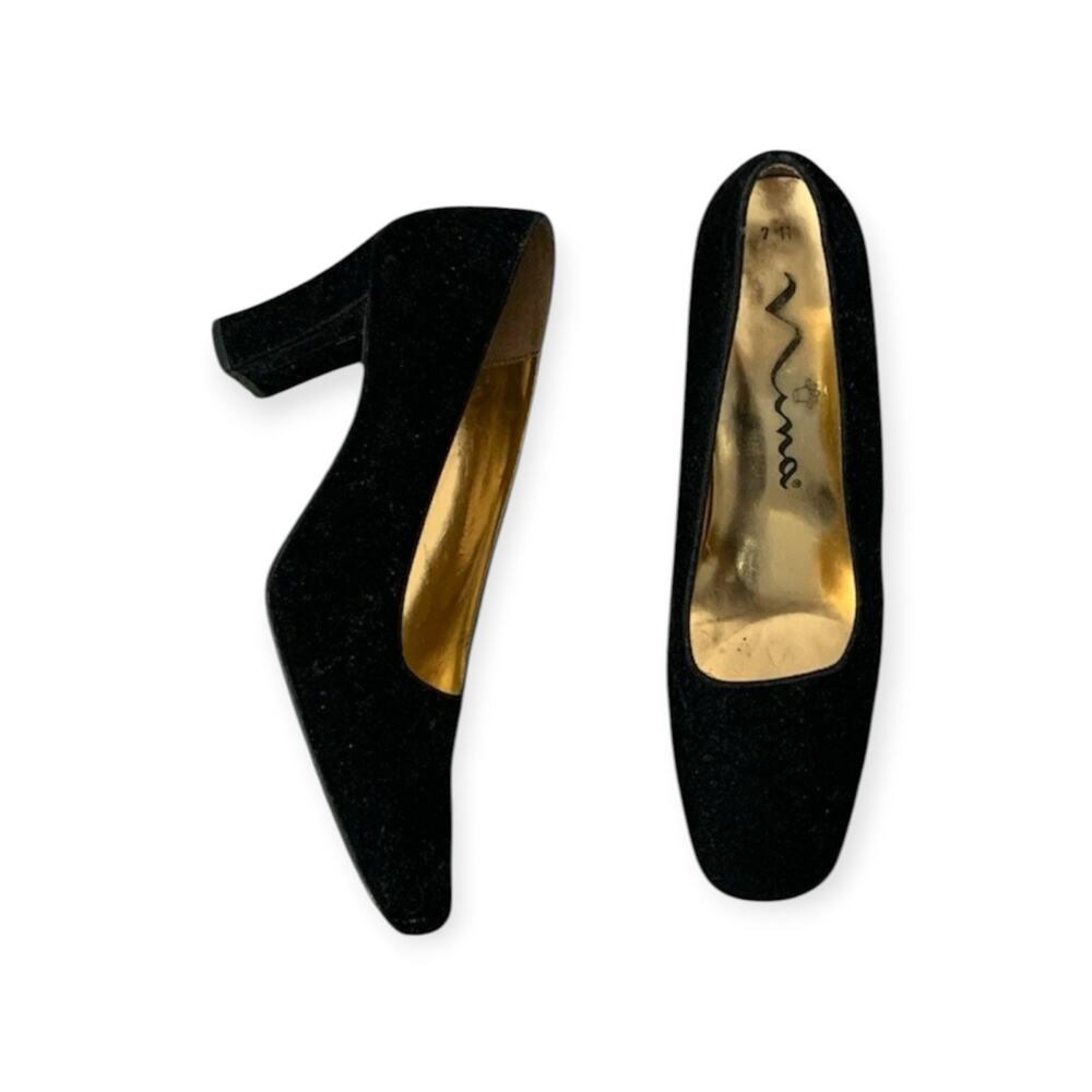 Vintage Y2k 90s Nina Pump Velvet Square Toe 7.5 Chocolate Brown Fall Wedding - Picture 5 of 15